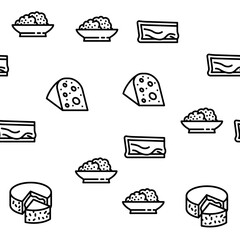 Cheese Dairy Delicious Nutrition vector seamless pattern thin line illustration