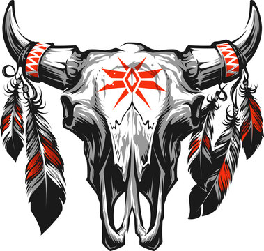 native american longhorn skull drawing