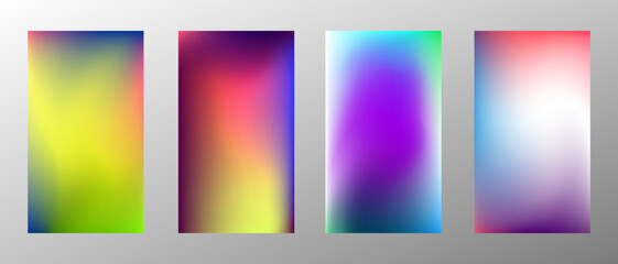 Abstract bright gradient background. Set of 4 backgrounds. Creative modern vector illustration. Holographic spectrum for coating.
