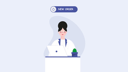 Obraz premium Flat illustration of a medical worker who received a new order. This illustration can be used in online services.