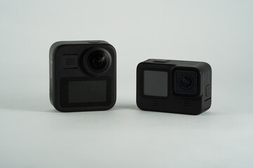 digital action cameras isolated background