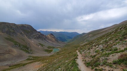 Fototapeta na wymiar View of an alpine lake on the trail up Handies Peak, San Juan range, Colorado