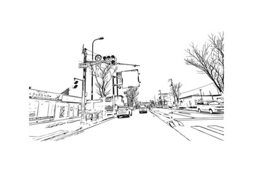 Obraz premium Building view with landmark of Osaka is the city in Japan. Hand drawn sketch illustration in vector.