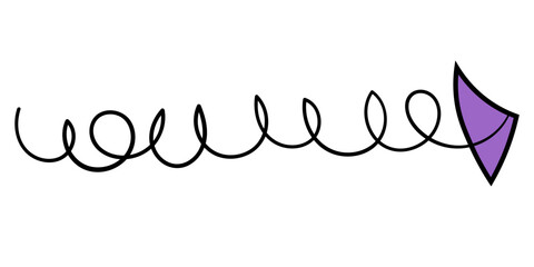 Arrow doodle illustration. Black line art icon with purple color on white background.