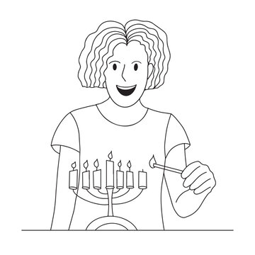 person lighting menorah candles clip art preview