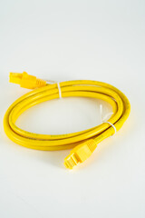 yellow network cable isolated white background