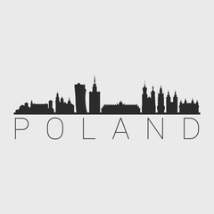 Poland City Skyline. Silhouette Illustration Clip Art. Travel Design Vector Landmark Famous Monuments.