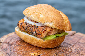 a delicious fish specialty from hamburg - fish sandwich with salmon