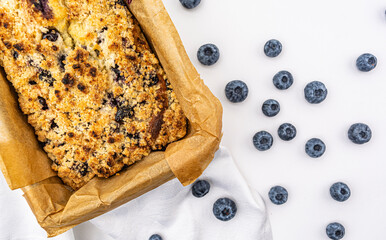 Homemade yeast cake with blueberries