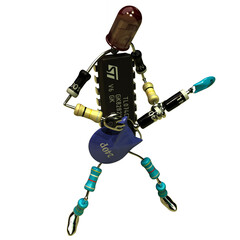 3d man made of led and electronic resistor capacitor parts