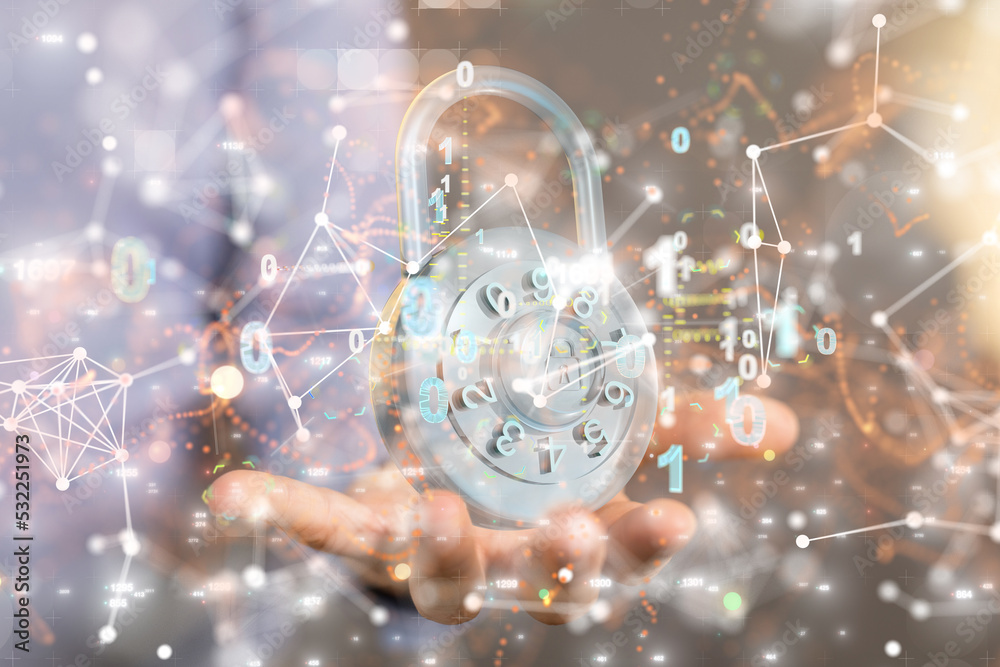 Aufkleber Information technology protected with firewall, secure access and encryption against cyber