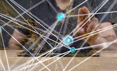 Global network. Blockchain. 3D illustration. Neural networks and artificial intelligence. Abstract
