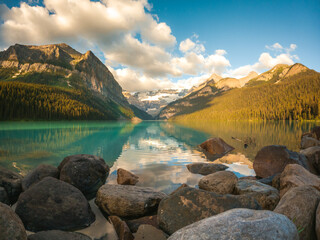 View of beautiful turquoise water of Lake Louise in Banff National Park, Alberta, Canada.