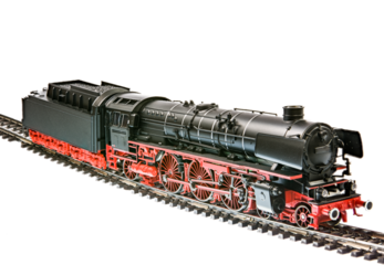 Isolated toy train with a steam engine locomotive