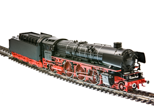 Isolated toy train with a steam engine locomotive