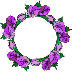 round border of purple large flowers without background, isolated element, design