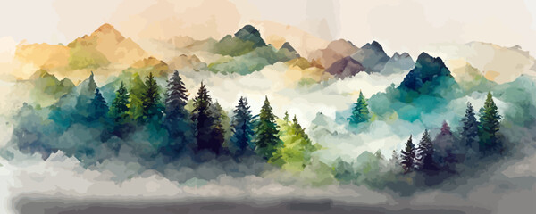 landscape art background with mountains and hills