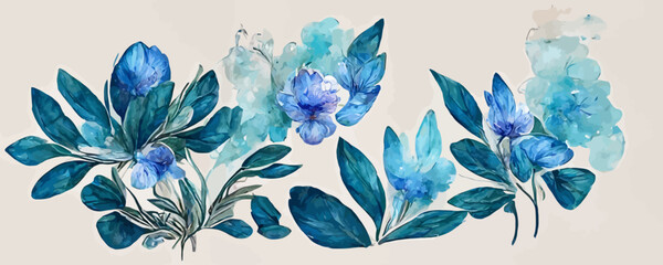 luxury art background with blue flowers