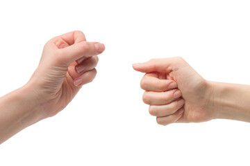 Woman hand isolated on a white background.