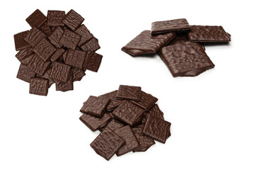 Dark chocolate candies isolated on white background.