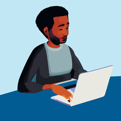 person working on laptop, hacker, vector illustration