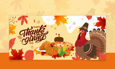 Happy thanksgiving day social media template or banner design. Suitable to use on Happy Thanksgiving day event.