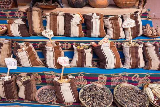 Andean products for sale in the Sacred Valley, Cusco, Peru
