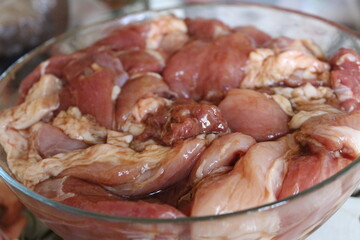 fresh pickled pork meat in the kitchen