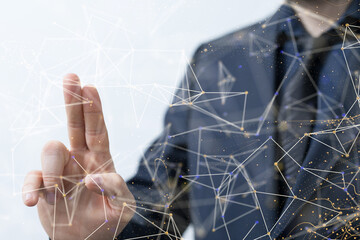 Businessman using data network with his fingers