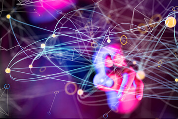 Fototapeta premium Global network. Blockchain. 3D illustration. Neural networks and artificial intelligence. Abstract