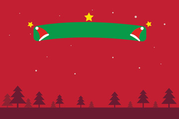 Naklejka premium background illustration of snowfall and pine trees in red color.