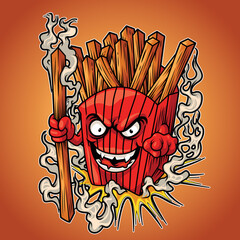Fried fries monster angry illustration