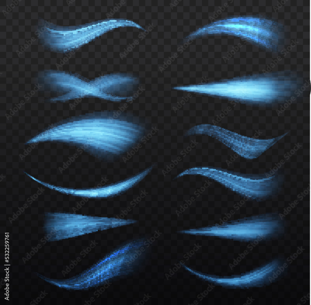 Wall mural glowing motion line. dynamic blue waves. luminous lines of speed. light sparkling effect. magic spee