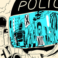 Vector Illustration Police and Rally Protest