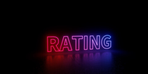 Rating wordmark word text 3d rendered outline neon style illustration isolated on black background