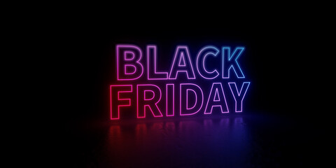 Black Friday wordmark word text 3d rendered outline neon style illustration isolated on black background