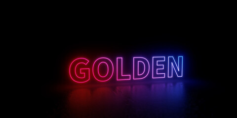 Golden wordmark word text 3d rendered outline neon style illustration isolated on black background