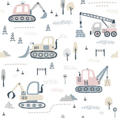 Kids hand drawn seamless pattern with cute tractor © is1003