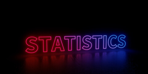 Statistics wordmark word text 3d rendered outline neon style illustration isolated on black background