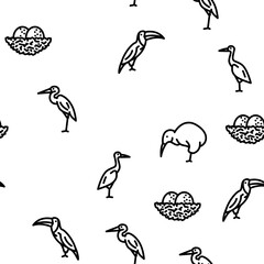 Bird Flying And Eggs In Nest vector seamless pattern thin line illustration