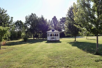The gazebo in the country park on a sunny day.