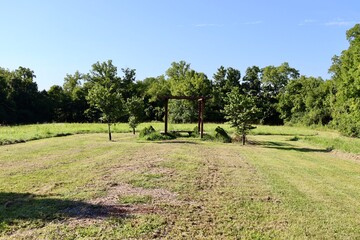 The wood structure in the countryside field.