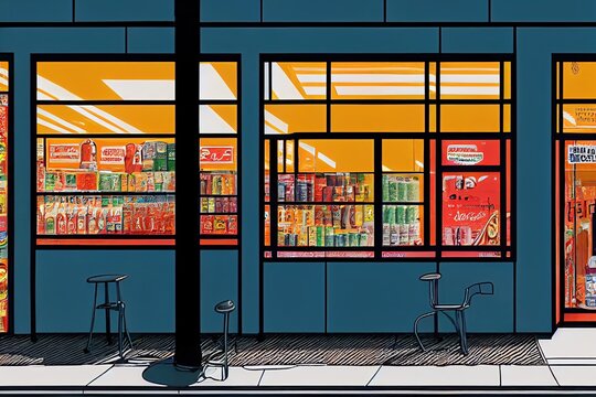 Colorful clean line storefront illustration © Kait