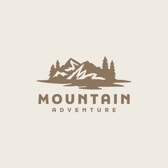 Rocky Mountain Pine Tree Mountain Hilltop Nature Landscape. Universal creative premium symbol. Vector sign icon logo template. Vector illustration