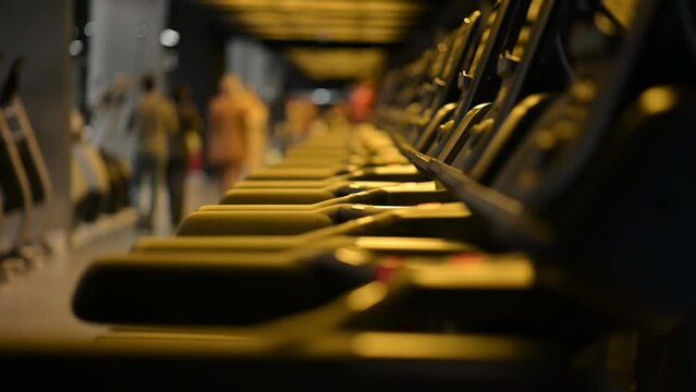 Treadmills in a modern sports complex, exercise machines for weight loss