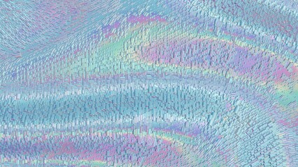 Obraz na płótnie Canvas Iridescent texture covered with small glossy cylinders, 16x9 landscape orientation background, 3D rendering