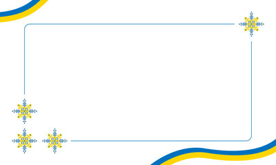 Frame for inscriptions with embroidery elements in the colors of the Ukrainian flag. Vector background