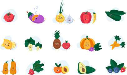 Vegan Cartoon Flat Icons