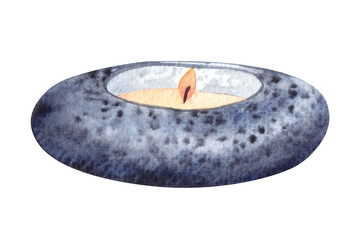 Scented candle from the spa set. Watercolor illustration isolated on a white background.
