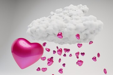 Obraz premium a declaration of love. a cloud from which hearts fall on a white background. 3D render